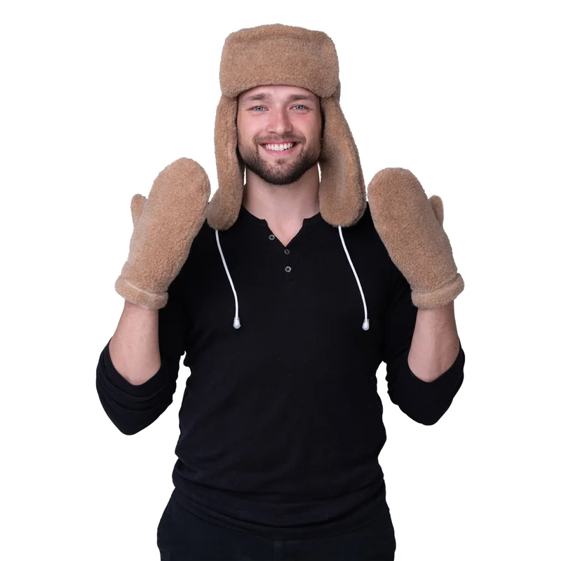 Шапка- ушанка из овечьей шерсти цвет Капучино