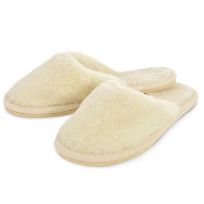 Тапочки из овечьей шерсти белые на микропоре