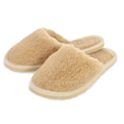 Тапочки из овечьей шерсти на микропоре бежевые