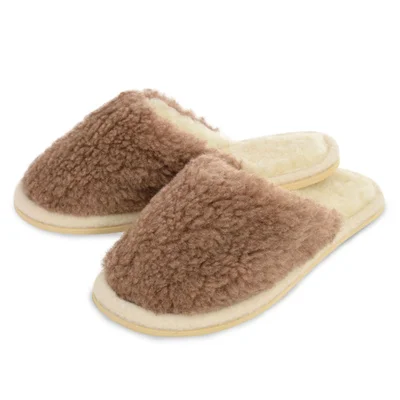 Тапочки из овечьей шерсти на микропоре коричневые