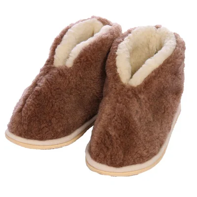 Чуни коричневые из овечьей шерсти на микропоре