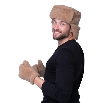 Шапка- ушанка из овечьей шерсти цвет Капучино