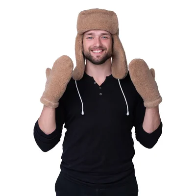 Шапка- ушанка из овечьей шерсти цвет Капучино