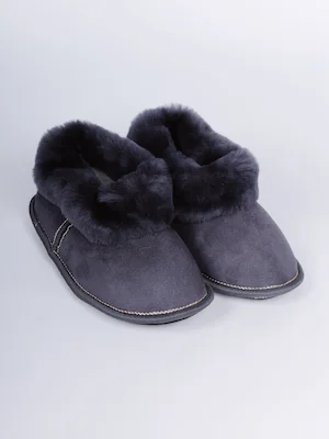 Бабуши с темной опушкой из овчины серые