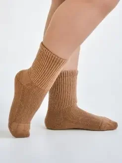 Носки взрослые коричнево-рыжие из овечьей  шерсти