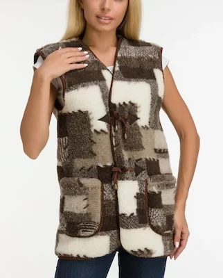 Жилет из овечьей шерсти пестрый в клетку