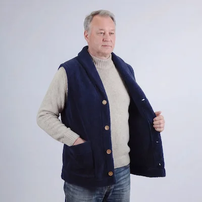 Жилет домашний из овечьей шерсти  "Индиго"