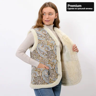 Жилет из цельной овчины с гобеленом «Восточный узор» Premium