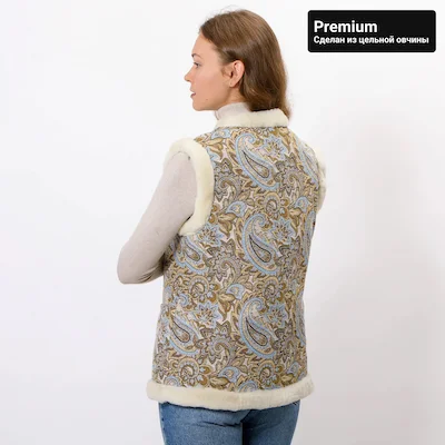 Жилет из цельной овчины с гобеленом «Восточный узор» Premium